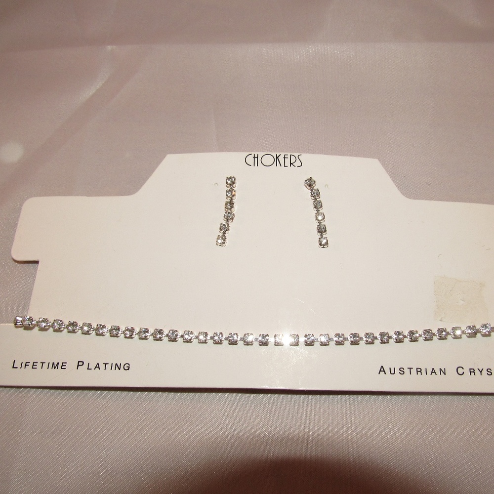 Choker And Earring Set Silver Tone